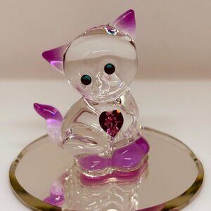 Crystal Kitty Pink Cat Glass Figurine Heart Accent Cat Lover Gift